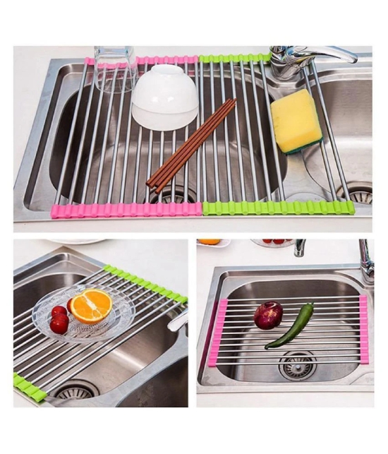 Masvi Enterprise Stainless Steel Kitchen Sink Crockery Vegetable Wash Drainer Utensils Drain Rack - Assorted