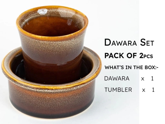 Premium Ceramic Dawara Set, Tea Dabara Set, Tumbler Set for Authentic South Indian Filter Coffee, Serving Drinkware, Set of 1, 120 ml, Peanut Brown