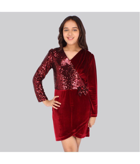 Cutecumber - Maroon Velvet Girls Wrap Dress ( Pack of 1 ) - None