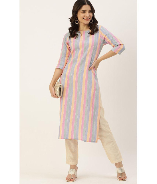 Hritika Cotton Blend Striped Straight Womens Kurti - Multicoloured ( Pack of 1 ) - None