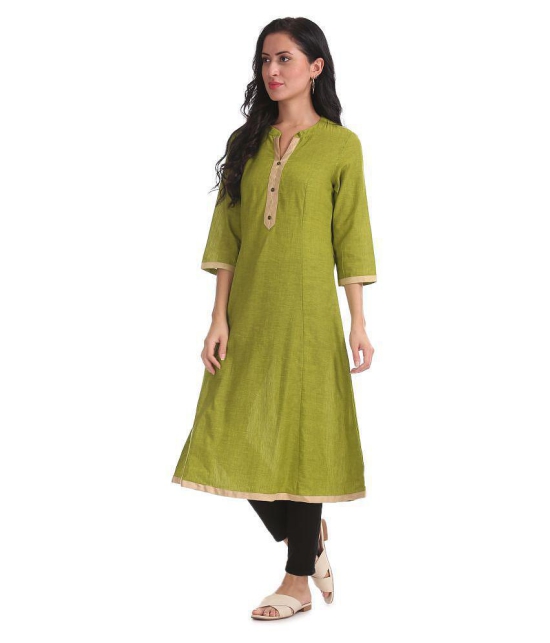 Karigari Green Cotton Princess cut Kurti - S