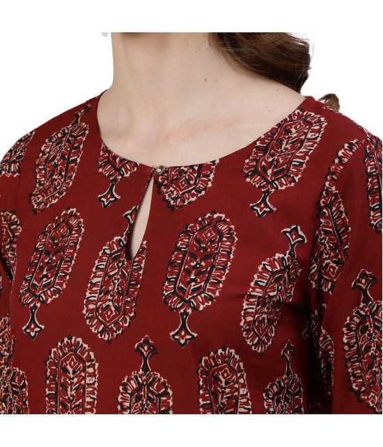 Antaran Cotton Printed Straight Women''s Kurti - Maroon ( Pack of 1 ) - None