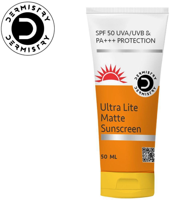 Dermistry Ultra Lite Matte Water Based Sunscreen Cream for Oily Skin SPF 50 Anti-Pollution UVA UVB PA+++ Sun Protection Lightweight Moisturizer Aqua Gel Best Lotion Even Tone for Daily Use N