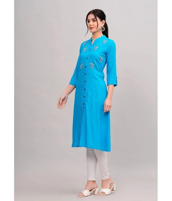 MAUKA Rayon Embellished Front Slit Womens Kurti - Light Blue ( Pack of 1 ) - None