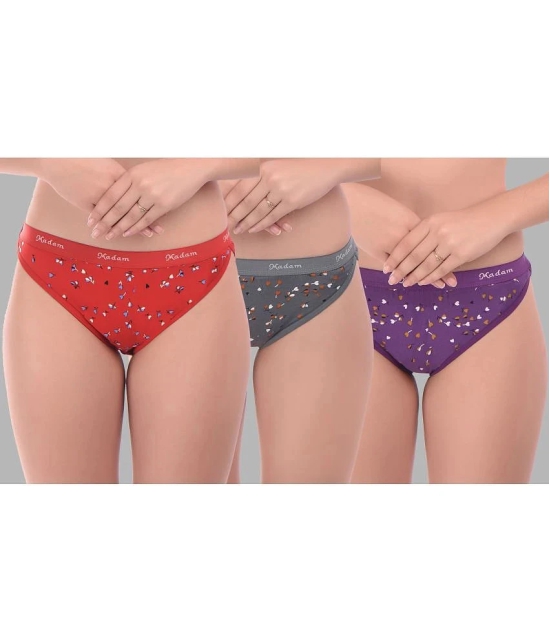 Madam - Multi Color panty Modal Printed Womens Bikini ( Pack of 3 ) - None