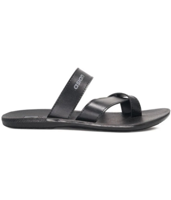 ASIAN Black Mens Leather Slipper - None