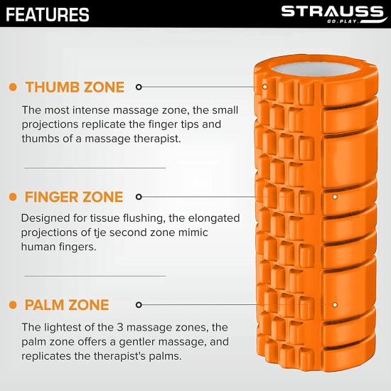 Strauss Deep Tissue Massage Foam Roller 45 cm Orange-Strauss Deep Tissue Massage Foam Roller, 45 cm, (Orange)