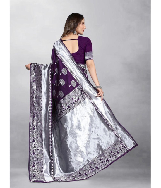 Gazal Fashions - Purple Banarasi Silk Saree With Blouse Piece ( Pack of 1 ) - Purple