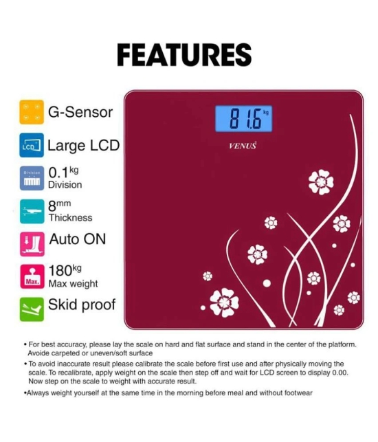 Venus Venus EPS-6399-Red-Digital Electronic Personal Body Health Fitness Check up Weighing Scale EPS-6399-Red Red