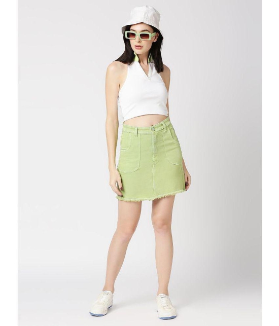 CEFALU - Green Denim Women''s Straight Skirt ( Pack of 1 ) - None