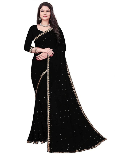 Sadhvi Art Silk Embroidered Saree With Blouse Piece - Black ( Pack of 1 ) - Black