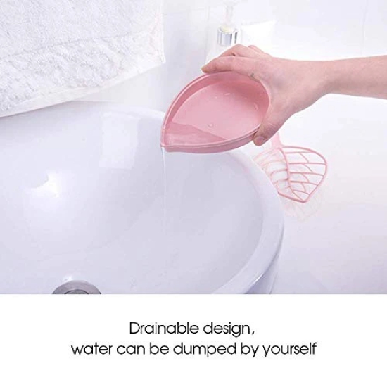 NIDY? 2Pcs Double Layer Leaf Shape Soap Dispenser Dish Case Holder Container Bathroom Case Beautiful Leaf Shape Double Layer Soap Dish Case Holder Bathroom Accessory (Pink)