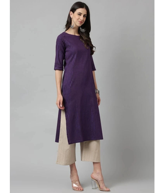 Hritika Cotton Blend Striped Straight Womens Kurti - Purple ( Pack of 1 ) - None