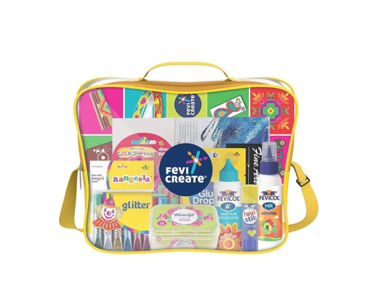 Fevicreate Art &  Craft Kit, All in One DIY Crafting Kit for Children, Back to School Bag Includes a Sling Bag with Assorted Colours, Canvas, Activity Book |Best Gift for Boys &  Girls Ages 514