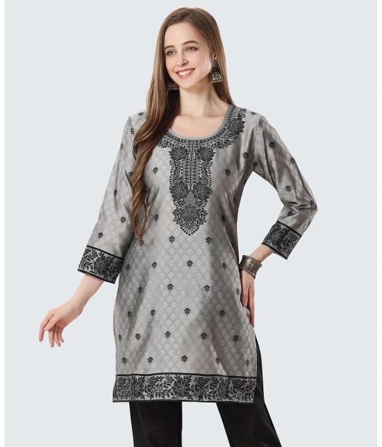 Meher Impex Art Silk Printed Straight Womens Kurti - Grey ( Pack of 1 ) - None