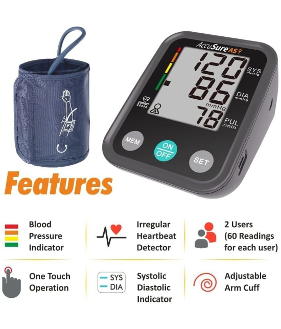 AccuSure Blood Pressure Monitor Digital Display & Adjustable ArmCuff - 4 Yr Warranty, Black