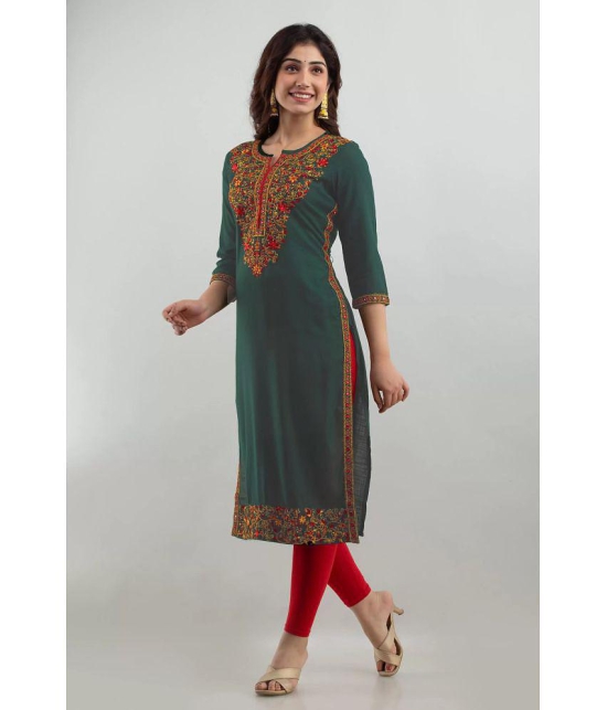 offline selection - Green Cotton Blend Women''s Straight Kurti ( Pack of 1 ) - None