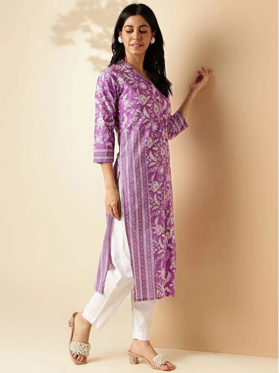 Vbuyz Cotton Printed Front Slit Womens Kurti - Lavender ( Pack of 1 ) - None