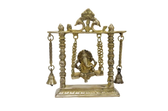 Antique Brass Ganesh on Jhula with bell| Antique Figurine | Brass Work | Indian Festival Celebration | Home Essentials