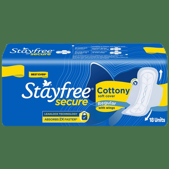 Stayfree Sanitary Pads - Secure Cottony Regular, 18 Pcs