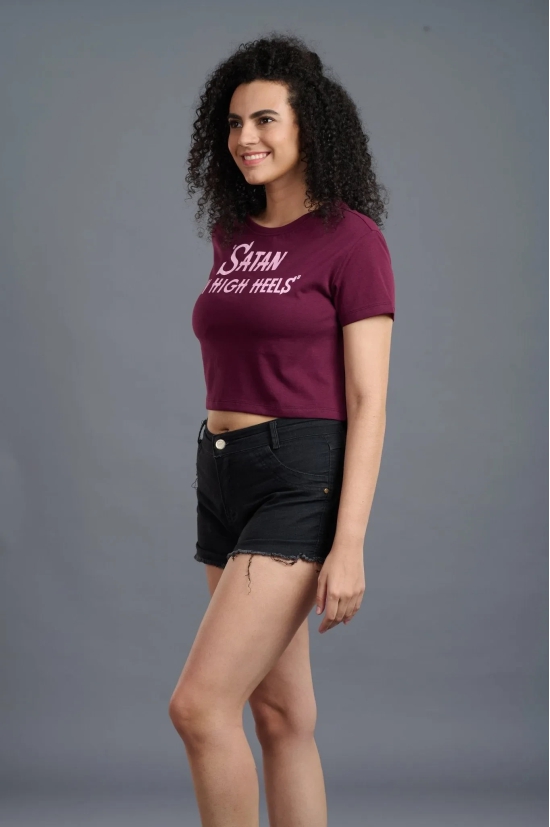 Satan In High Heels Printed Maroon Crop Top for Women S