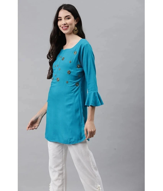 HIGHLIGHT FASHION EXPORT - Blue Rayon Womens Straight Kurti - S