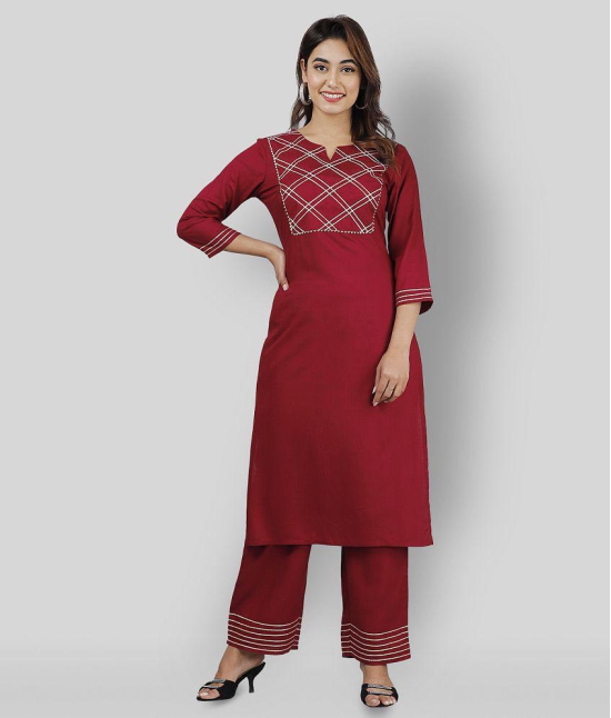 Doriya - Maroon Straight Rayon Women's Stitched Salwar Suit ( Pack of 1 ) - None