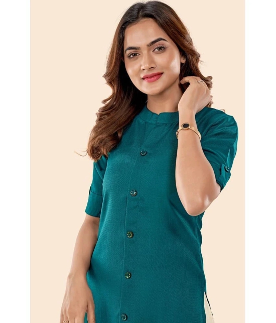 Glomee - Teal Cotton Womens Front Slit Kurti ( Pack of 1 ) - None