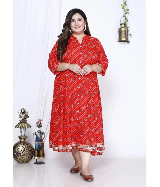 Swasti Cotton Blend Printed Flared Womens Kurti - Red ( Pack of 1 ) - None