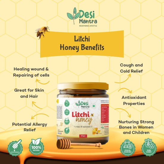 Desi Mantra's Pure Litchi Honey | 250g | Glass Jar