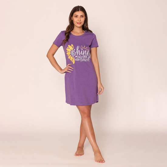 Women Cotton Sleepshirt - Dark Purple Dk.Purple XL
