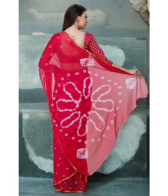 clafoutis Chiffon Dyed Saree Without Blouse Piece - Red ( Pack of 1 ) - Red