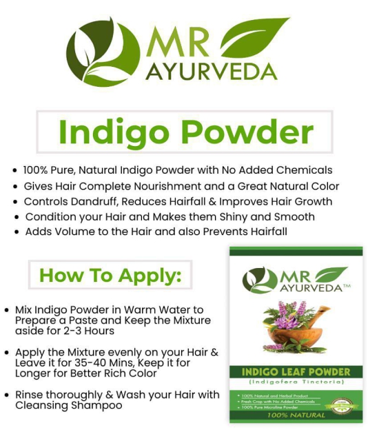 MR Ayurveda 100% Organic Indigo Powder for Hair Natural Henna 100 g