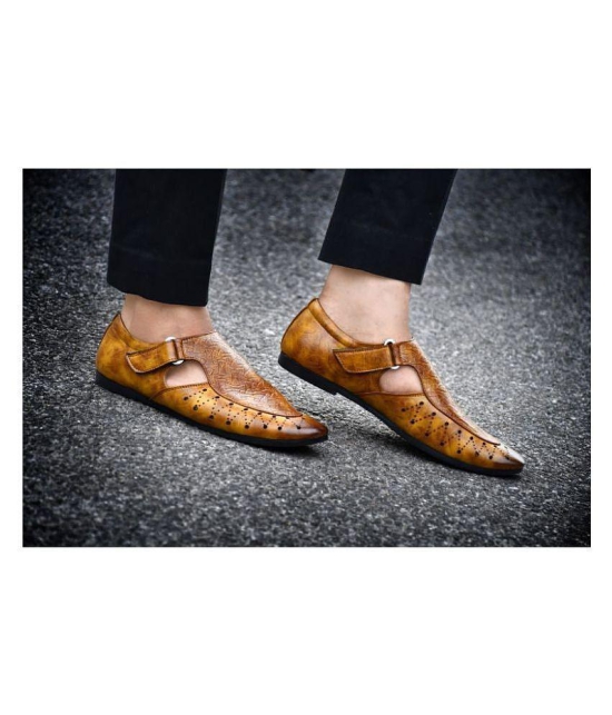 Shoevik Tan Synthetic Leather Sandals - None