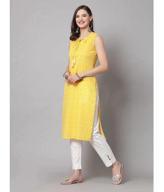 KIPEK Rayon Printed Straight Womens Kurti - Yellow ( Pack of 1 ) - None