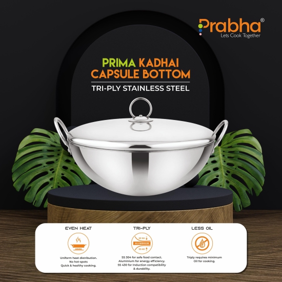 Prima Triply Capsule Bottom Kadhai With Lid-3.4 Litre