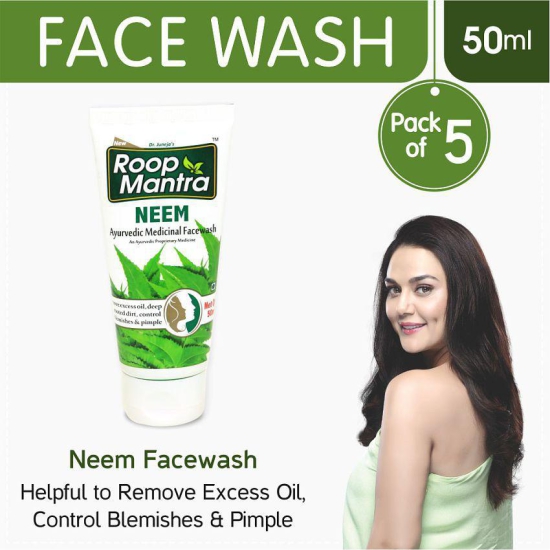 Roop Mantra Neem Face Wash 50ml, Pack of 5 (Helpful to control Acne Pimples, Blemishes, Skin Infections and Remove Excess Oil, Facial Skin Dirt) - For all skin types