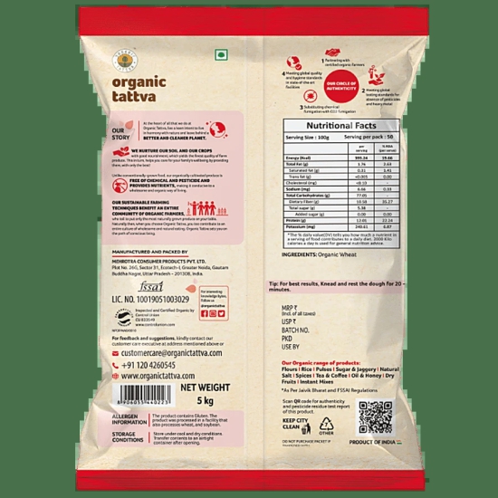 Organic Tatva Organic Whole Wheat Flour (Chakki Atta) 1Kg, 1 Pc