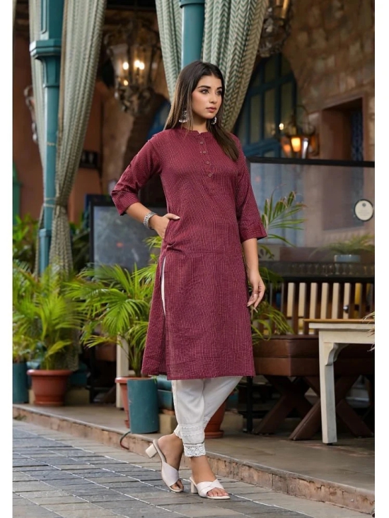 Juniper Cotton Striped Straight Womens Kurti - Maroon ( Pack of 1 ) - None