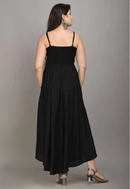 Elite Rayon Solid Bobbin Maxi Dress For Women-2XL / Black