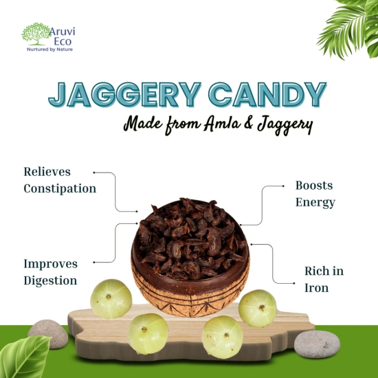 Organic Amla Jaggery Candy - 100% Pure Dried Amla with the goodness of Jaggery, Directly Produced from Our Garden, No Artificial Flavors or Colors, No Preservatives - 130g