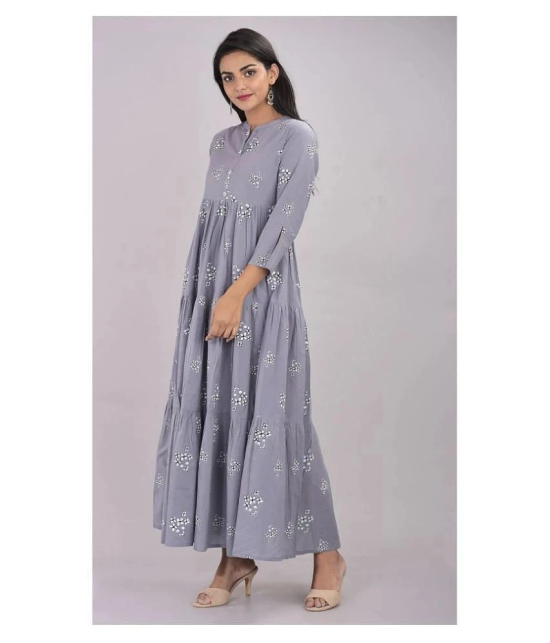 Kbz - Grey Cotton Womens Tiered Flared Kurti ( Pack of 1 ) - S