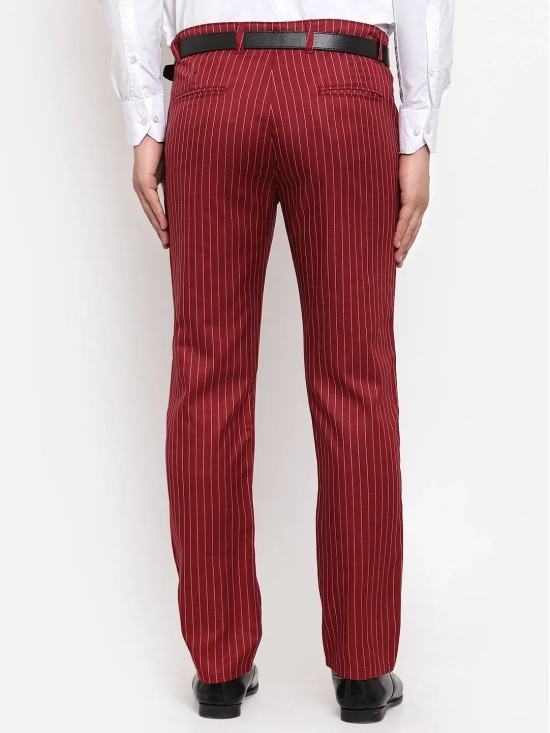 Indian Needle Men's Red Cotton Striped Formal Trousers-32 / Maroon