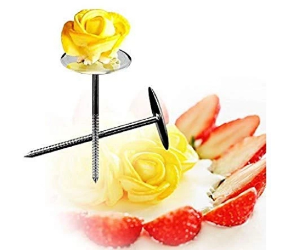 2pcs Cake Decorating Nails Stainless Steel Piping Nail 3D Rose Flower Maker Piping Bottom Tray Ice Cream Flowers Cake Decoration Tool