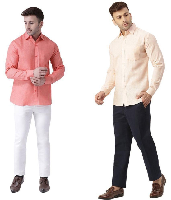 KLOSET By RIAG 100% Cotton Regular Fit Self Design Full Sleeves Men's Casual Shirt - Peach ( Pack of 2 ) - None