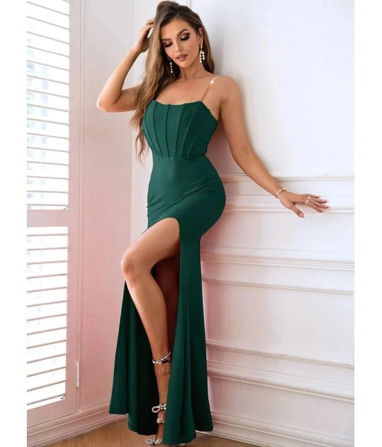 clafoutis Lycra Solid Full Length Womens Side Slit Dress - Green ( Pack of 1 ) - None