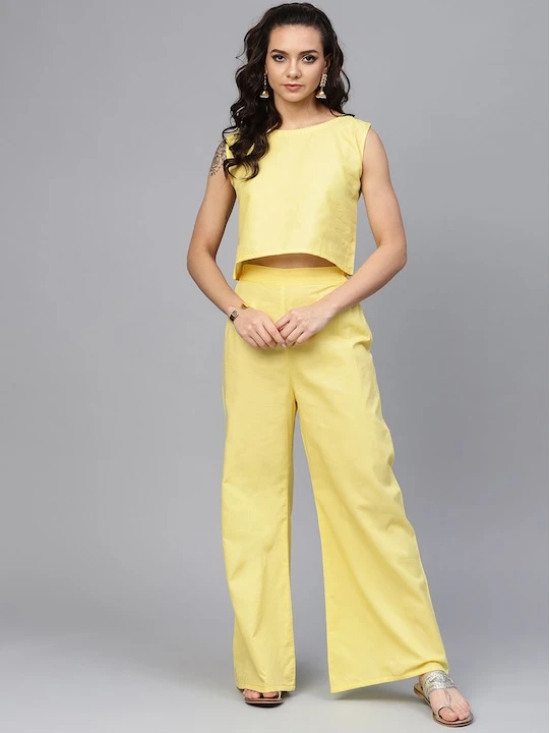 Women Yellow Solid Top with Palazzos & Shrug