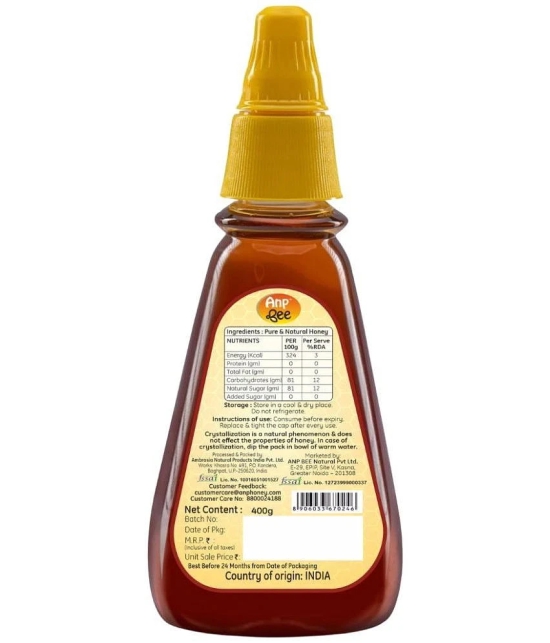 ANP BEE 100% Pure Natural Honey Easy Squeezy Pack 400 g Pack of 2