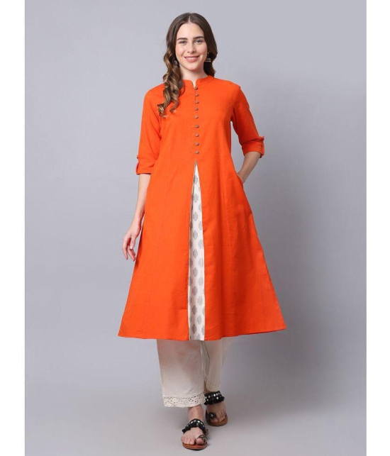 Pistaa - Orange Cotton Womens A-line Kurti ( Pack of 1 ) - None