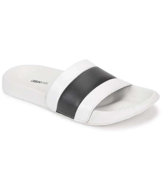 UrbanMark Men Comfortable Light Weight Striped Slider Slippers- White - None